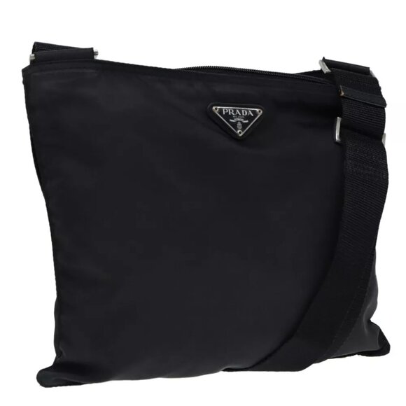 PRADA Shoulder Bag Nylon Black Silver Auth ep5415 - Picture 1 of 16